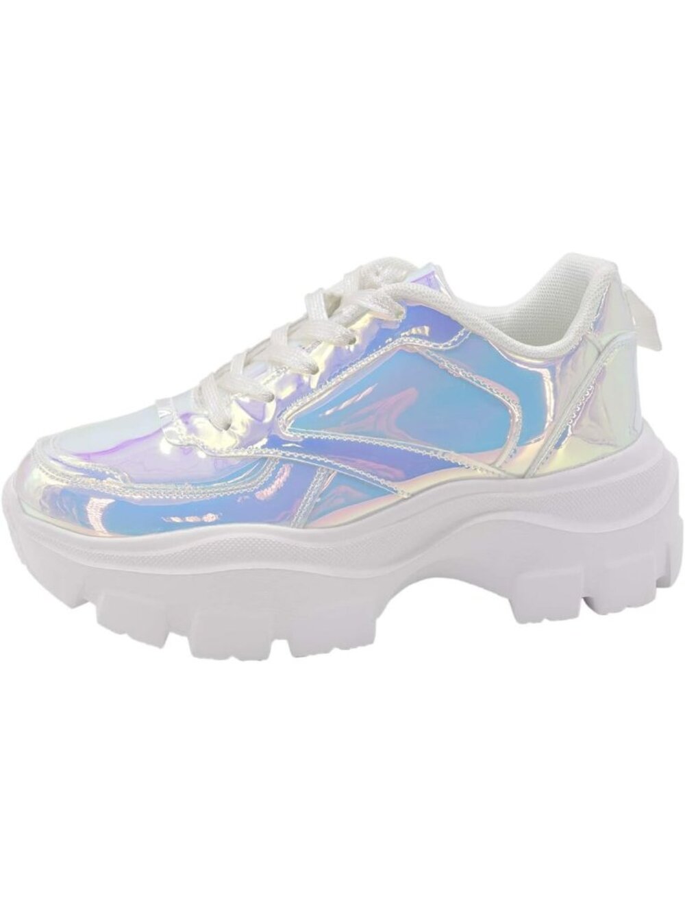 Women's White Hologram Chunky Platform Sneakers Casual Lace Up Casual Shoes